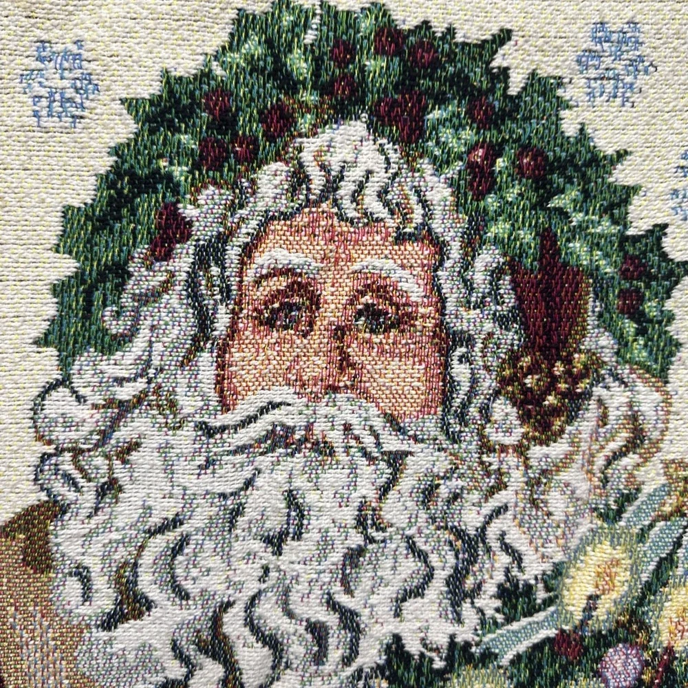Goodwin Weaver Old World Christmas Santa Tapestry Fringe Throw Blanket 64x44 USA